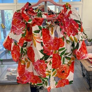 Vibrant Floral Ruffle Blouse